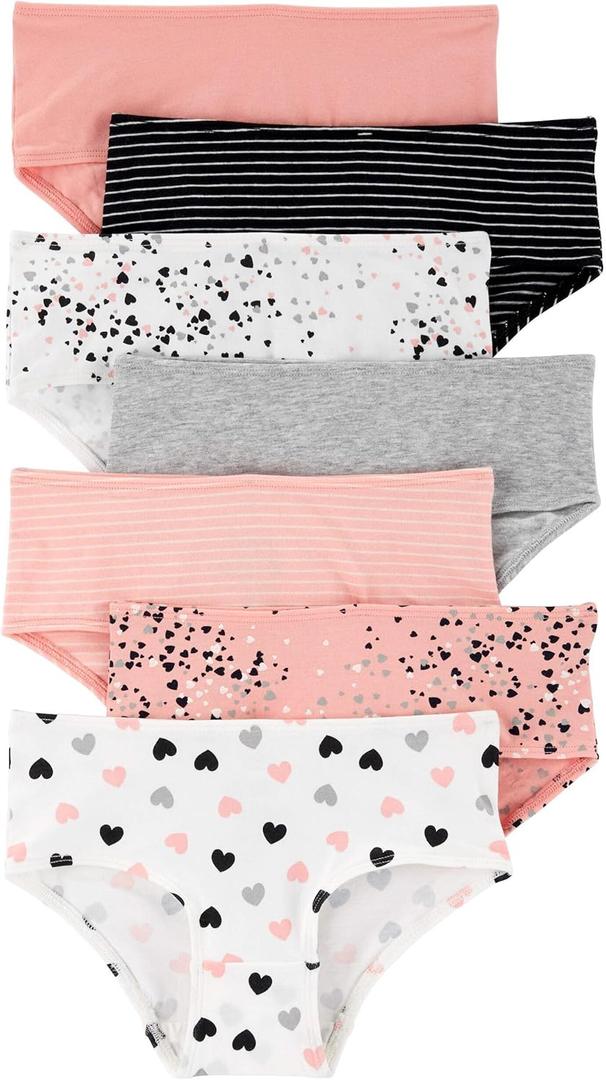 Carter's Girls' Little 7-Pack Underwear (2-3, White/Pink/Black/Hearts)