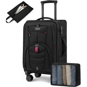 Carry On Luggage 22x14x9 Airline Approved, 22-Inch Suitcases with Spinner Wheels, Softside Carry-on Luggage with TSA Lock for Men Women Business Trip, Lightweight Large Capacity Luggage for Travel (Black)
