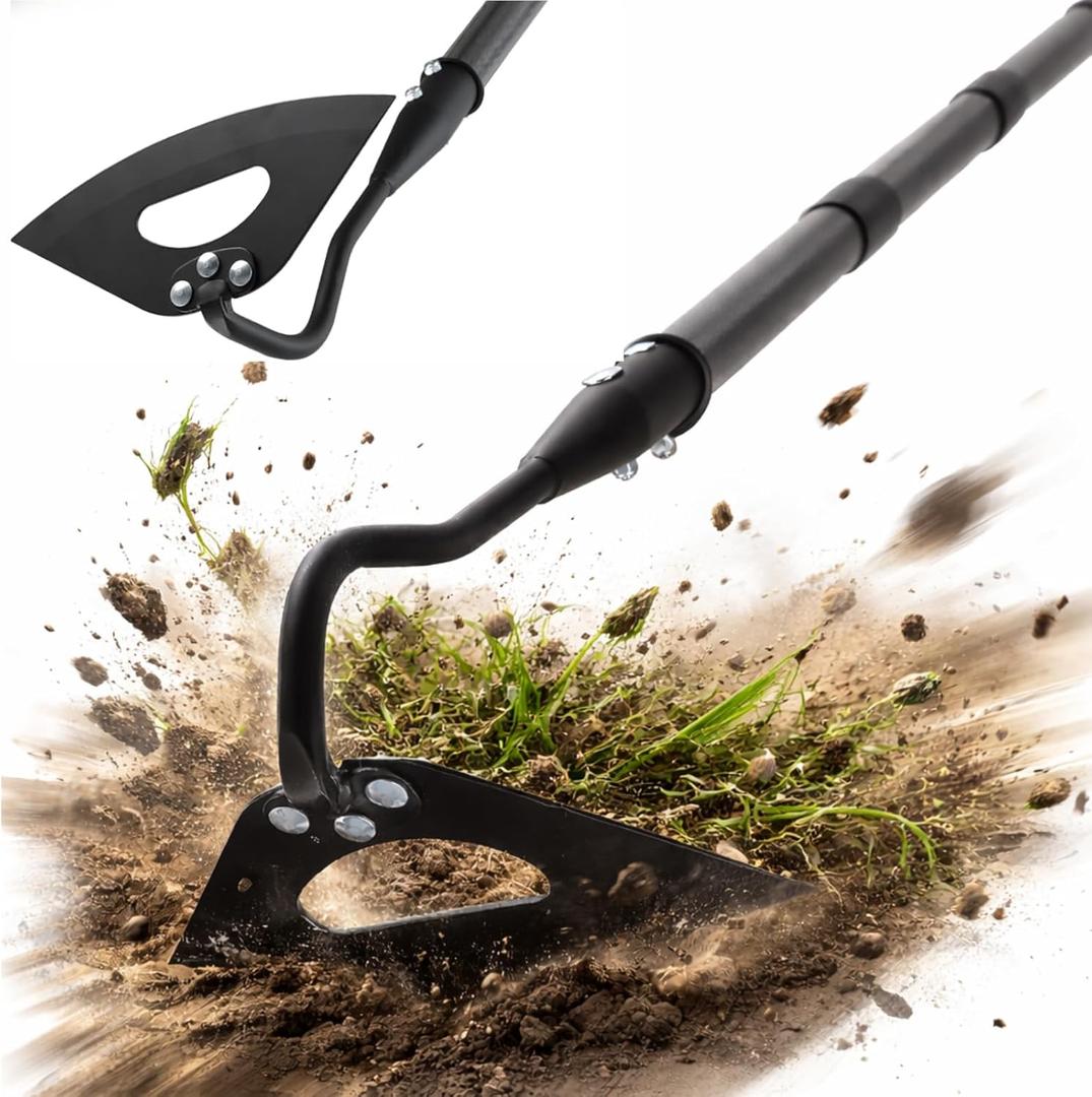Hollow Garden Hoe - Heavy Duty Triangle Weed Hoes for Gardening,68" Adjustable Long Handle, Sharp Blade Hand Weeding Tool for Vegetable Gardens, Flower Beds, Lawn Edges & Tight Spaces