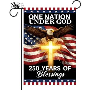 250th Anniversary 4th of July Garden Flag, Patriotic Religious American Eagle Cross Pattern Double Sided Yard Flag, 12x18 Inch Outdoor Decor for Independence Day Lawn Patio Home