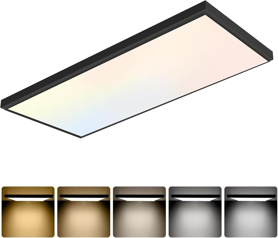 GT-Lite 2'x4' 5500 Lumen LED Flat Panel, Flush Mount and Drop Ceiling 2 Way Installation,Black Trim 5 CCT, 3 Level Dim,CRI 90 for Home and Office (2x4 Feet)