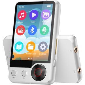 128GB MP3 Player with Boosted Bluetooth 5.3, Music Player Features HD Speaker, 2.4" Touchscreen, Expandable SD Card Slot, Dual Headphone Ports, Supports FM Radio, Voice Recorder, E-Book, and More