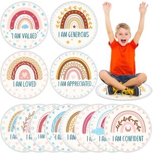 Tinideya 12 Pcs Kids Carpet Circle Seats for Class 16 Inch Round Classroom Rug Floor Cushions Soft First Day of School Educational Mat Non Slip Back to School Learning Playing Areas(Boho Rainbow)
