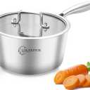 LOLYKITCH Tri-Ply Stainless Steel 2.5 QT Saucepan with Lid,Dia.18CM Induction Cooking Sauce Pot,Oven and Dishwasher Safe,Detachable Handle.