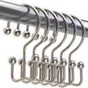 Titanker Shower Curtain Hooks Nickel, Minimalist Simple Double Glide Shower Curtain Rings, Rust Proof Metal Shower Hooks Rings for Bathroom Shower Rods Curtains, Set of 12 Hooks
