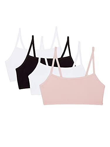 Fruit of the Loom Women's Spaghetti Strap Cotton Pullover Sports Bra, Blushing Rose/White/White/Black 4-Pack, 36