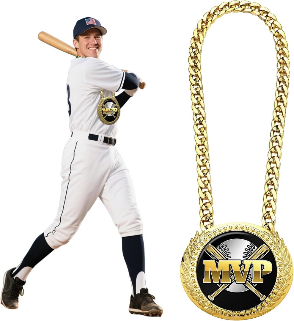 6 Inch Oversized Gold Chain Medal Trophy Necklace Award for Sports MVP Champion Winner Team Celebrations, Party Gifts & Banquets