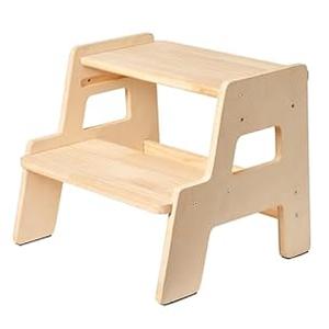 Toddler Step Stool for Kids - Height Adjustable Non-Slip Wooden Step Stool for Bathroom Sink, Kitchen & Potty Training 2-Step - Natural