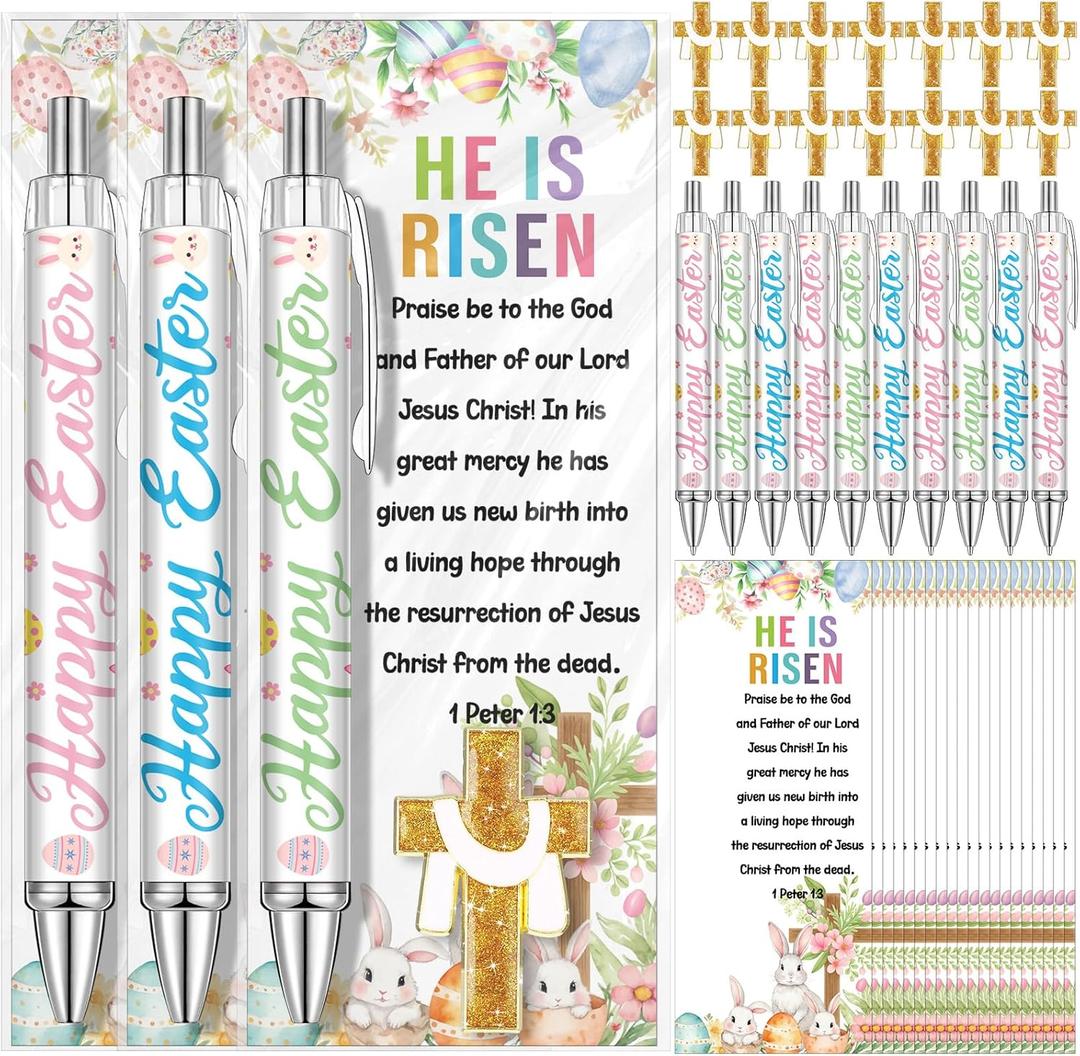 Ceenna 144 Pcs Easter Gifts Bulk Include Happy Ballpoint Pens Gold Cross Pins Christian Blessing Bookmarks, Easter Party Favors for Office Coworkers Friends