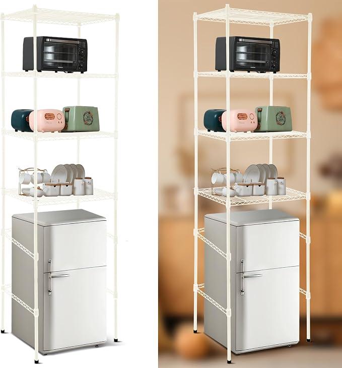 Huwena 4 Tier Over Mini Fridge Stand Metal Storage Shelf for Dorm,Apricot
Adjustable Height Shelves, Hold Microwave and Kitchen Supplies, Space-saving Wire Organizer for College Dorm Rooms Pantry