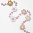 Whaline Groovy Retro Flower Felt Banner 3D Flower Pom Pom Balls Banner Boho Daisy Garland Pre-Assembled Spring Floral Bunting Garland for Party Supplies Home Hanging Decoration