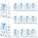 Paterr 24 Pcs Blue Bow Seashell Gift Bags Coastal Clear PVC Gift Bags with Handle Blue Ribbon and Tag Waterproof Reusable Tote for Beach Ocean Wedding Birthday Bridal Baby Shower Party Favors Supplies