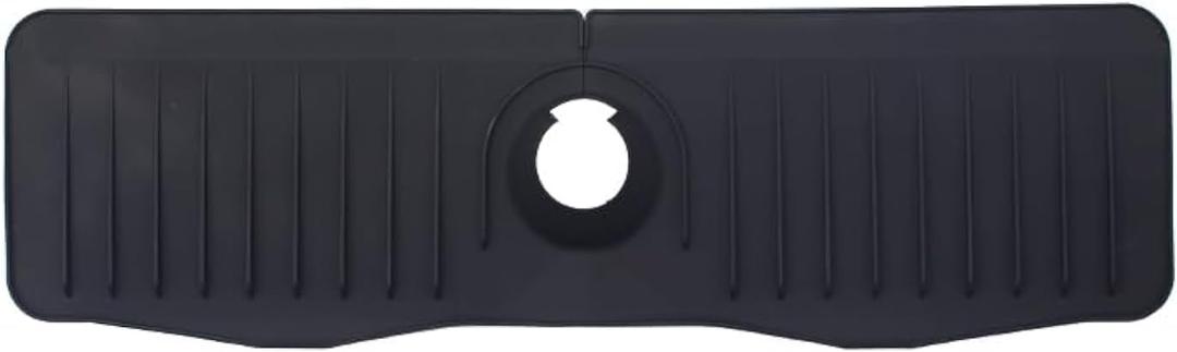 Silicone Sink Splash Guard 20 Inch Extended Ramp Kitchen Faucet Mat Bathroom Kitchen Sink Mat Non-Slip Splashproof Drying Mat Placemat (Black, L20" x 5.7")