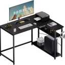 Pamray 43 Inch L Shaped Computer Desk with Reversible Side Storage Shelves, Small Corner Desk for Small Space Home Office,Writing Study Table Gaming PC Desk for Bedroom,Black