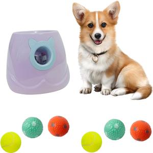 ptlsy Automatic Dog Ball Launcher - Interactive Puppy Pet Indoor Thrower for Small & Medium Dogs, 3 Balls Included (2 inch, Purple)