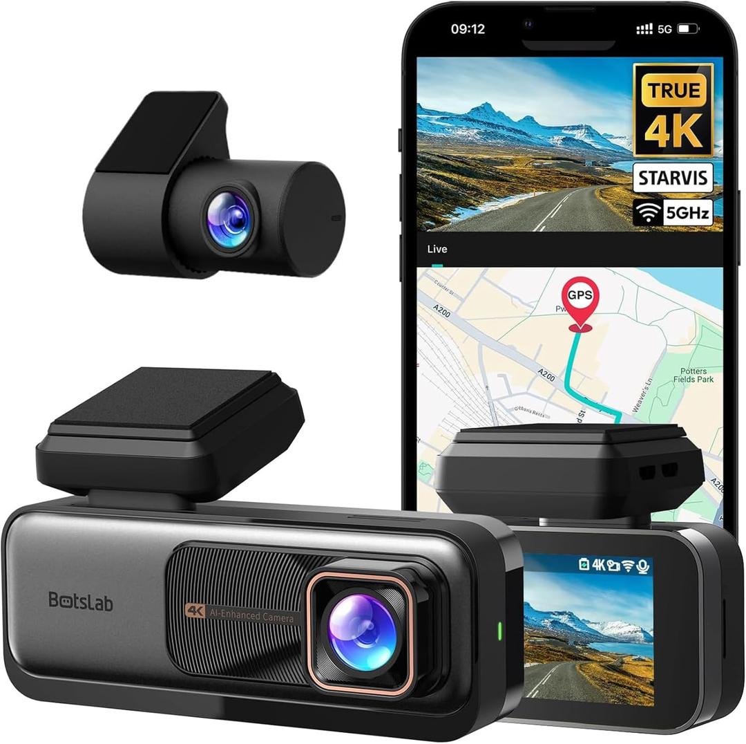 BOTSLAB 4K Dash Cam Front and Rear, 170° Ultra Wide Dashcam with ADAS, Night Vision, 24/ 7 Parking Mode, Sony STARVIS Sensor, WDR, Free 64GB SD Card, 5G/ 2.4G WiFi, Built-in GPS, Loop Recording