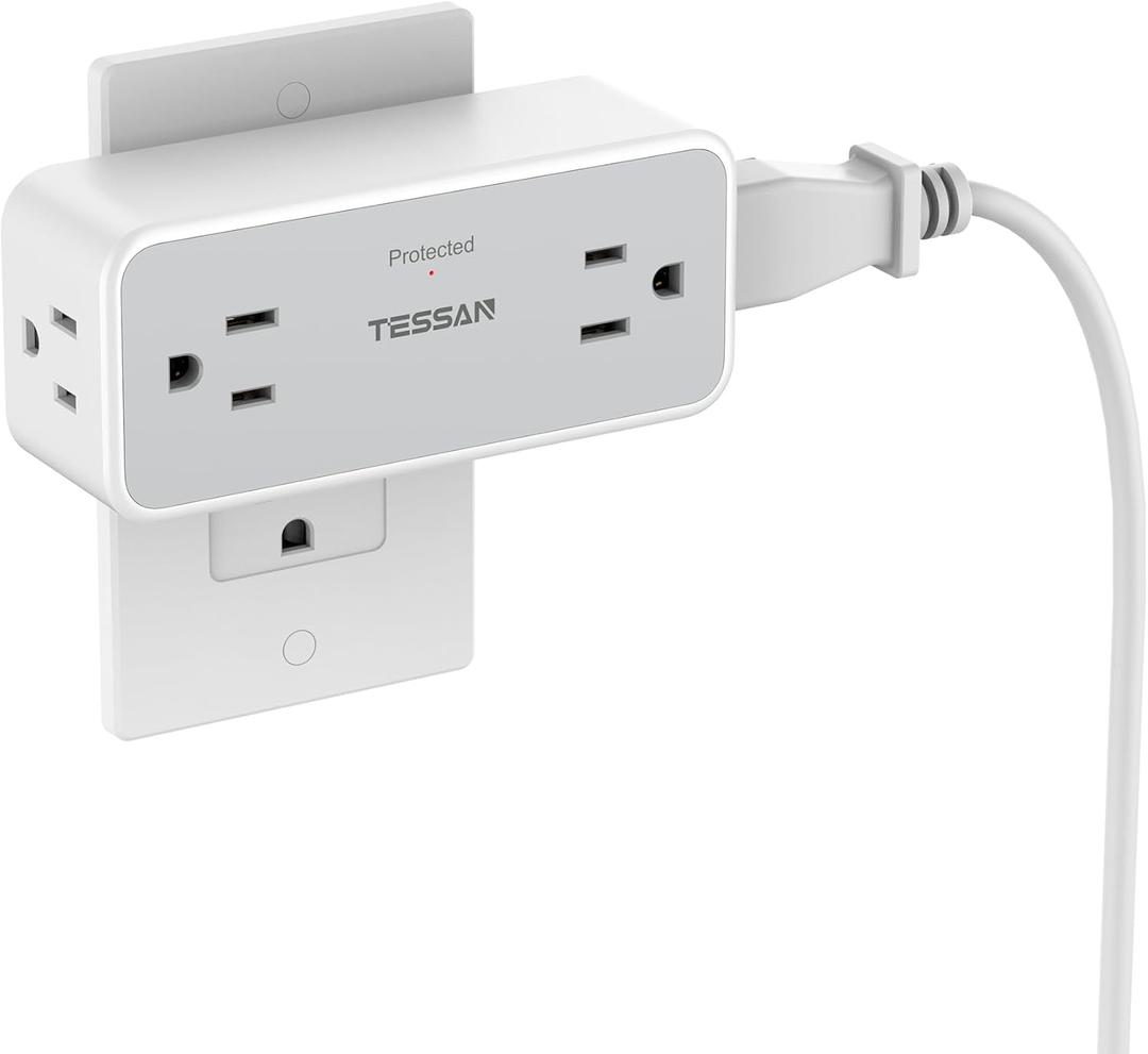 Surge Protector Outlet Extender, TESSAN 2100J Multi Plug Splitter with 4 Electrical Outlets, 3 Side Multiple Wall Plug Expander for Home Office Kitchen Dorm Room Essentials (Grey)