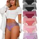 Cinvik Lace Hipster Panties No Show Sexy Curvy High Waisted Lacy Underwear for Women 6 Pack M