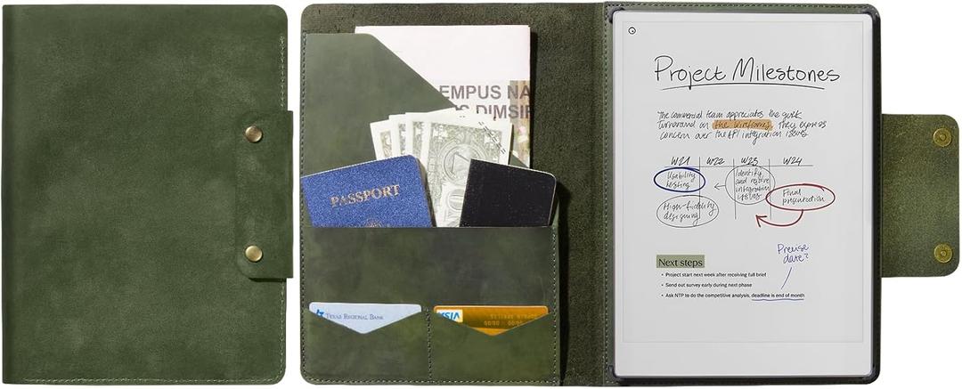 CoBak Premium Genuine Cowhide Leather Case for Remarkable Paper Pro 11.8" (2024) – Slim Magnetic Back Cover with Auto Sleep/Wake, Folder Design, Corner Protection, and Safety Buckle. Olive Cowhide