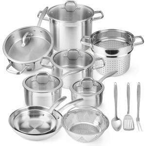 Duxtop Professional Stainless Steel Pots and Pans Set, 17PC Induction Cookware Set, Impact-bonded Technology