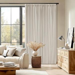 Pinch Pleated Blackout 90 Inch Bedroom Curtains 70 Inch Wide Linen Dual Layer Soundproof Farmhouse Window Curtains for Living Room Cream Natural Hooks Rings Back Tab 100% Black Out Drapes 1 Panel
