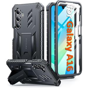FNTCASE for Samsung Galaxy A16 5G Case: with [Built-in Screen Protector & Kickstand] [Military-Grade Drop Protection] Heavy Duty Protective Full Body Shockproof TPU Phone Cover Black