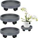 3Pcs 10 Inch Gray Plant Caddy, Round Flower Pot Mover, Dolly Planter Caddies with Wheels for Outdoor/Indoor Pallet Saucer Heavy Duty Garden - Loading Capacity 130 Lbs