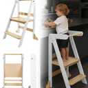 Foldable Toddler Tower - Space-Saving Folding Step Stool for Kitchen Counter, Step Stool Foldable Design, Wooden Kitchen Step Stool for Kids, White