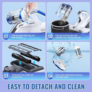 JPHYLL Mattress Vacuum Cleaner, 16Kpa Bed Vacuum Cleaner with 253.7nm UV-C Light, 30000 RPM/Min Dual Brushroll Rotation & Ultrasonic Tech, 10'' Dual Widened Suction Port, 500W, Corded, White/Blue