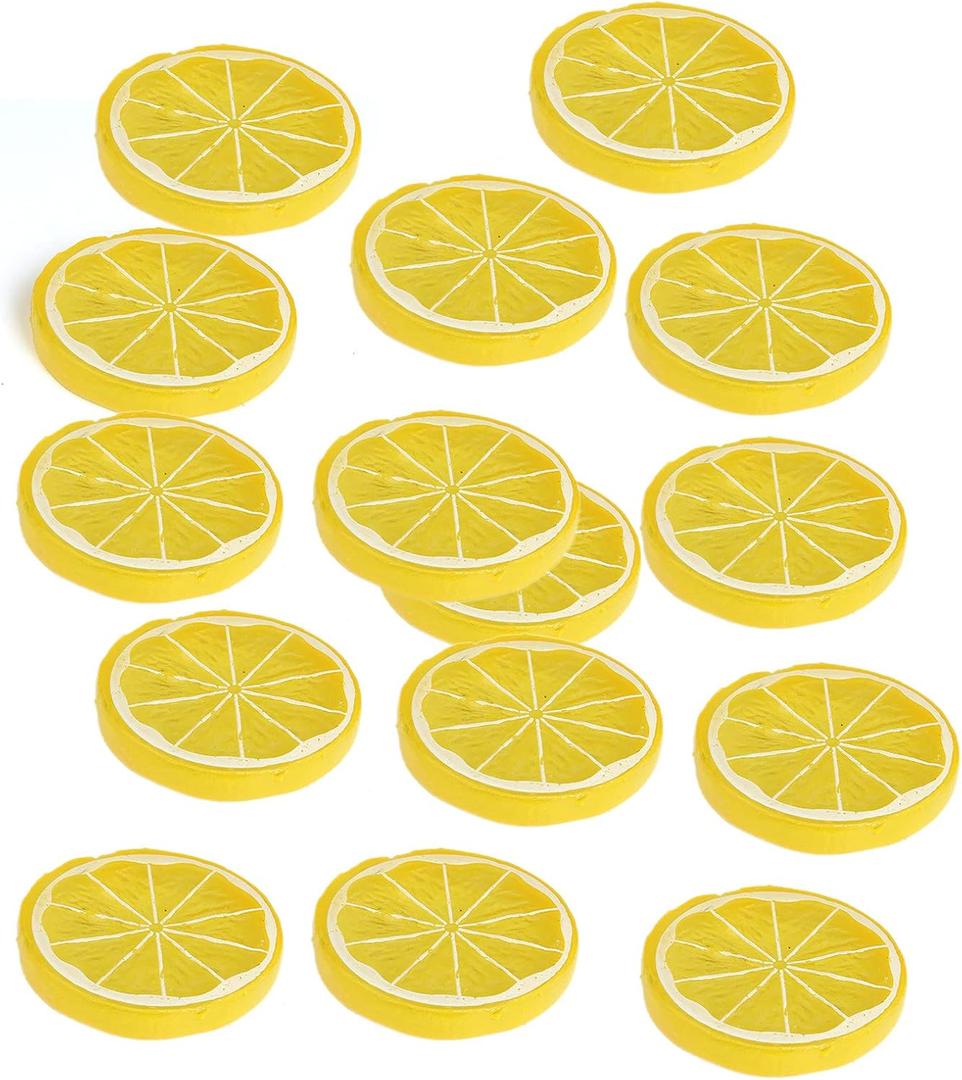 YIKANGHENG 15 Pcs 2 Inch Yellow Artificial Lifelike Lemon Peels for Home and Party Decoration (Yellow Lemon Block, 15)