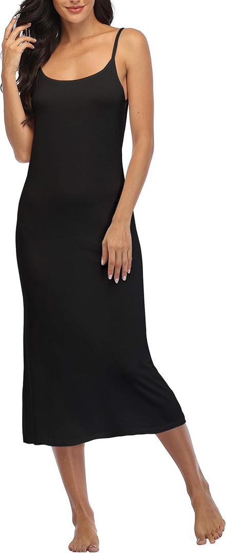 Summienlink Women's Full Slip for Under Dresses Sexy Long Sleeveless Nightgown Cami Dress (Medium, Black)