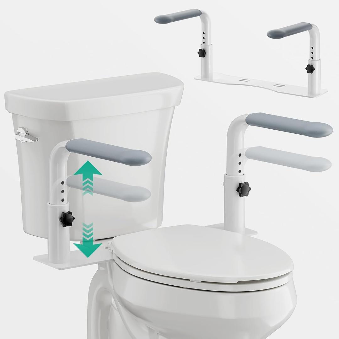 Toilet Safety Rails for Seniors, Reinforced Height Adjustable Toilet Rails, Anti Slip Durable Heavy Duty Toilet Handles for Elderly, Space Saving Toilet Safety Frame for Elderly Disabled