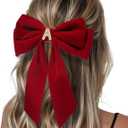 2Pcs Velvet Hair Bows Set  Red Elegant Bow Clip & Long Ribbon Hair Clip, Personalized Hair Accessories for Women, Girls & Kids, Gift for Weddings, Birthdays, Christmas-A
