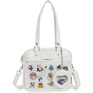 Ita Bag Crossbody Handbags Kawaii Shoulder Purse Square Backpack with Insert Anime Pins Display, White