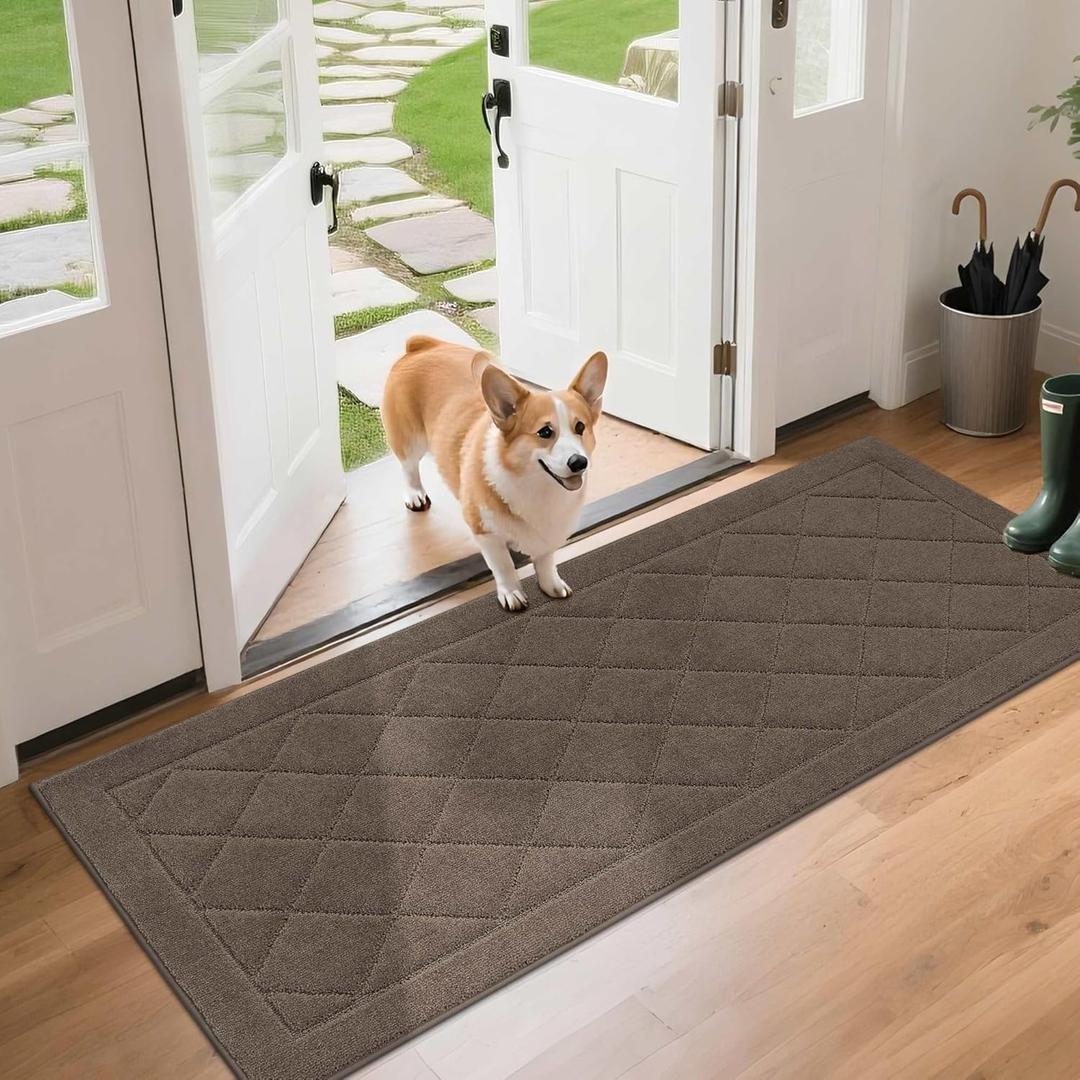 BEQHAUSE Dirt Trapper Door Mat 24" x 60", Doormat Non-Slip Entryway Rugs Washable, Dog Door Mat Stain Resistant and Absorbent Welcome Floor Mat for Front Back Door, Muddy Wet Shoes & Paws, Light Brown