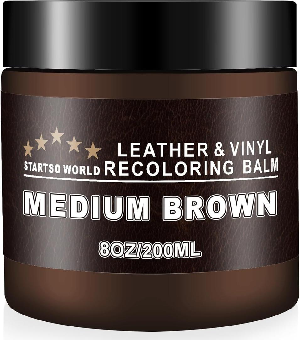 STARTSO WORLD Leather Recoloring Balm, Medium Brown Repair Kit for Furniture, Leather Dye, Color Restorer for Couches, Couch Paint | Repair, Restore, Faded Surfaces