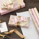 Hallmark Wrapping Paper with Cutlines on Reverse (6 Rolls: 135 Square Feet Total) Pink, Gold, Stripes, Kraft Brown, Black and White Plaid for Birthdays, Baby Showers, Bridal Showers