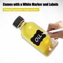 2oz Small Clear Glass Bottles with Lids, 2 Stainless Steel Funnel, 12 Labels, 1 Chalk Marker, 1 Brush - Reusable Boston Bottle for Juice, Ginger Shot, Wellness, Oils, Liquids, Leakproof Travel Bottle