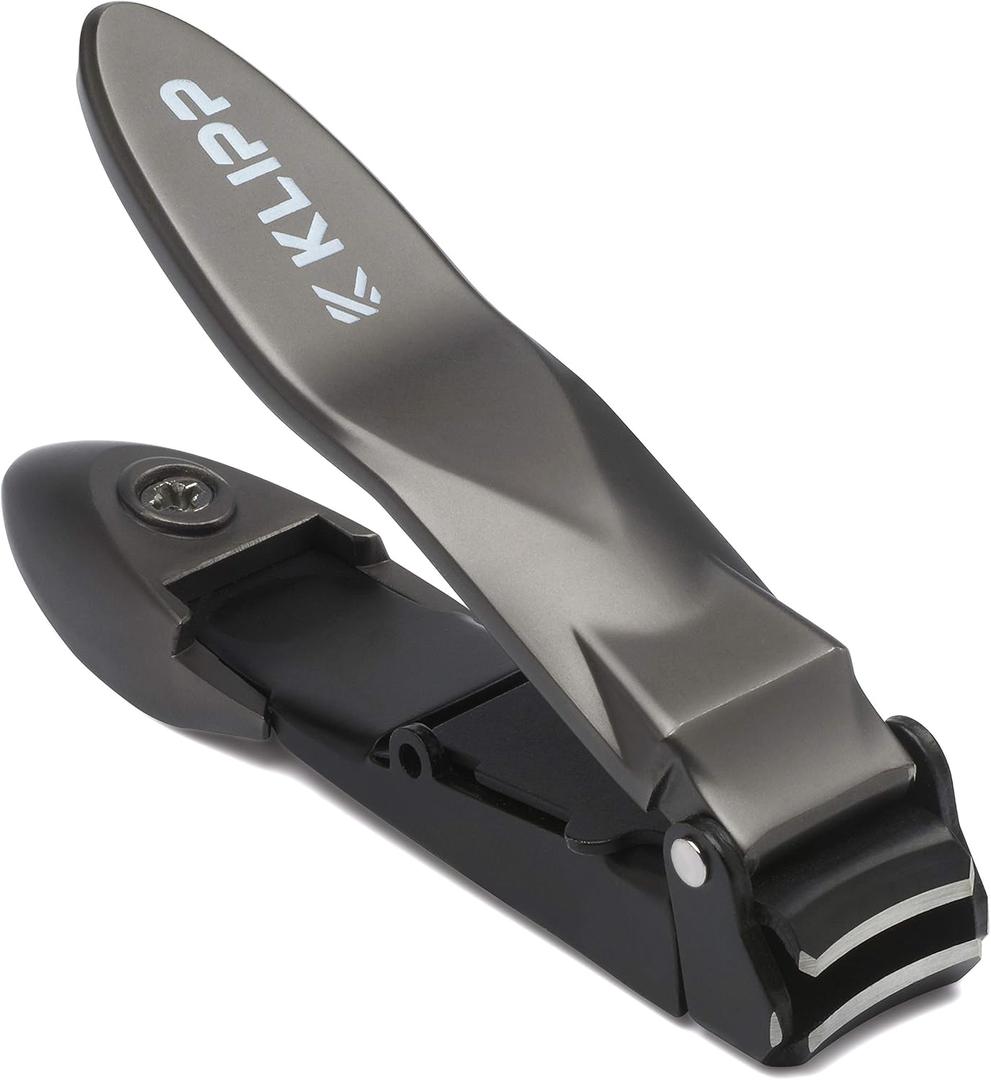 Nail Clippers for Men with Catcher - KLIPP Heavy Duty Razor-Sharp Self-Collecting Nail Cutter, Ergonomic Lever for Fingernails & Toenails, Ideal Gift for Men & Grooming Gifts Includes Ziplock Pouch