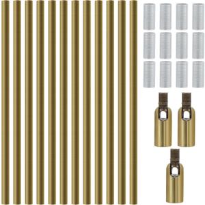 Antrader M10 Threaded Extension Rod 12pcs Lighting Fixture Stems with 3pcs 180 Degree Sloped Ceiling Adapters for Light Fixture Parts Replacement 12-inch Length Gold Color