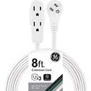 GE 3-Outlet Flat Extension Cord 8 Ft Grounded Extension Cord with Multiple Outlets 3 Prong Outlet Extender Flat Plug Indoor Power Strip 16 Gauge UL Listed White 50251