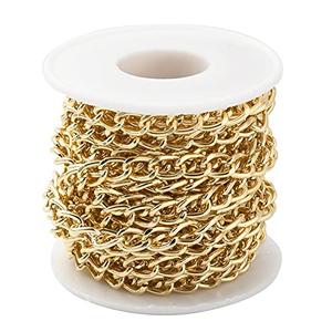 16.4 Feet Aluminum Curb Chains 10x6.5x1.8mm Twisted Links Cross Cable Chains Golden Plated with Spool for Pendant Necklace Jewelry Making