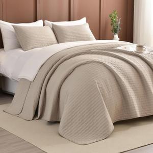 Sanracie Oversized King Quilt Bedspreads 128"x120" for Extra Bed, 100% Cotton California King Coverlet Quilt Set Linen Colored 3Pcs Lightweight Extra Large King Bed Quilt for All Season, Extra Wide Super King