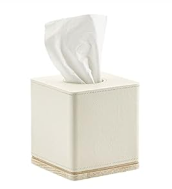 Tissue Box Cover Square Resin Tissue Holder for Home Decor, Hand Carved Beige Leather Cube Tissue Box Holder – 5.5 Inch Heavy Duty Luxury Tissue Box Case for Bathroom, Living Room, Office, Cream