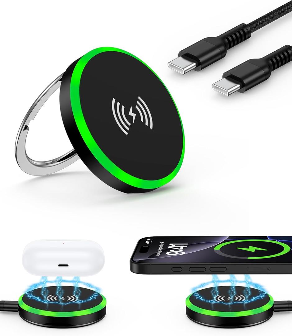 Magnetic Wireless Charger Pad with Kickstand for iPhone 17/Air/17 Pro/17 Pro Max/16/15/14/13/12 Series and Wireless-Enabled Devices, 15W MagSafe Fast Charging Station for iPhone & AirPods (4/3/2/Pro2)