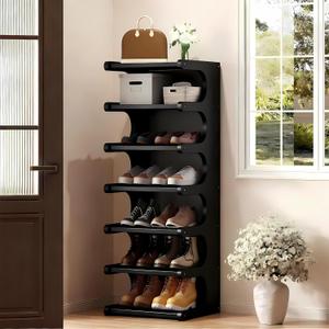 7-Tier Bamboo Shoe Rack, Vertical Narrow Shoe Rack for Small Space, Free Standing Shoe Rack for Entryway, Vertical Shoe Organizer Tower for Narrow Closet, Hallway, 19.5 inches x 9.2 inches x 39 inches