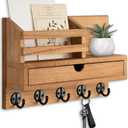Key Holder Wall Mount, Mail Holder with Storage Drawer and 5 Key Hooks for Coat, Dog Leash, Home Decor Rack, House Accessories, Entry Way Organizer (Wood) (Standard - 11.8 Inch)