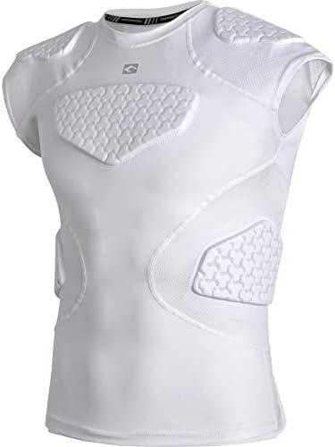 COOLOMG Youth Football Padded Shirt Chest Rib Protector Heart Sternum Shoulder Protection, Medium, White 