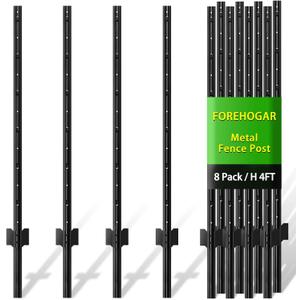 Metal Fence Post 4 Feet Black, Pack of 8, T Post for Wire Fence, No Dig Steel U Posts Fencing for Lawn Garden Wire Mesh Fences Poles Sign Outdoor Light Duty (4 FT- 8 PACK-BLACK)