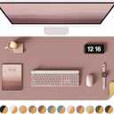 YSAGi Double-Sided Desk Pad, 35.4"x17" Leather Desk Mat, Eco Cork Desk Pad Protector,Large Mouse Pad,Waterproof Desk Blotter for Office/Home (Pale Mauve/Cork)